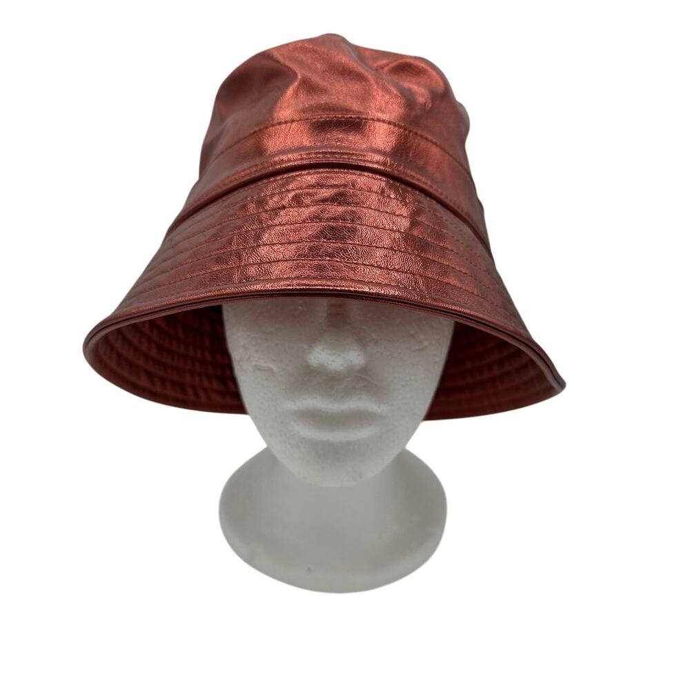 Wyeth Anthropologie Metallic Red Faux Leather Bucket Hat NWT One Size